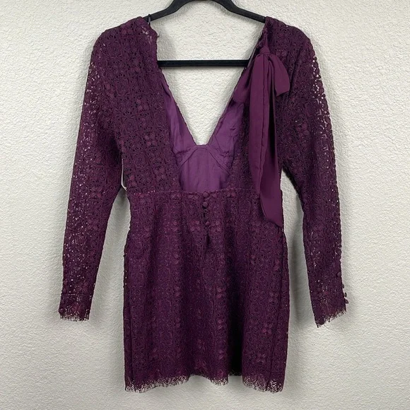 Free People Honey Honey Lace Long Sleeve Mini Dress Burgundy Purple Defect 2 - Picture 4 of 14